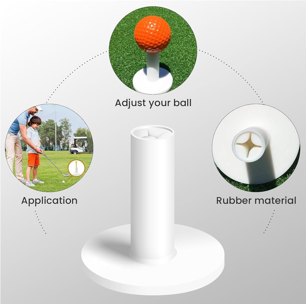 Golf Rubber Tees Value 6 Pack with 6 Plastic Tees 3 1/4 Inch, Driving Range Tee Easy to Find Stable Durable for Golf Mats Turf Practice, Mixed Size 1.5" 2.25" 2.75" 3" 3.13"