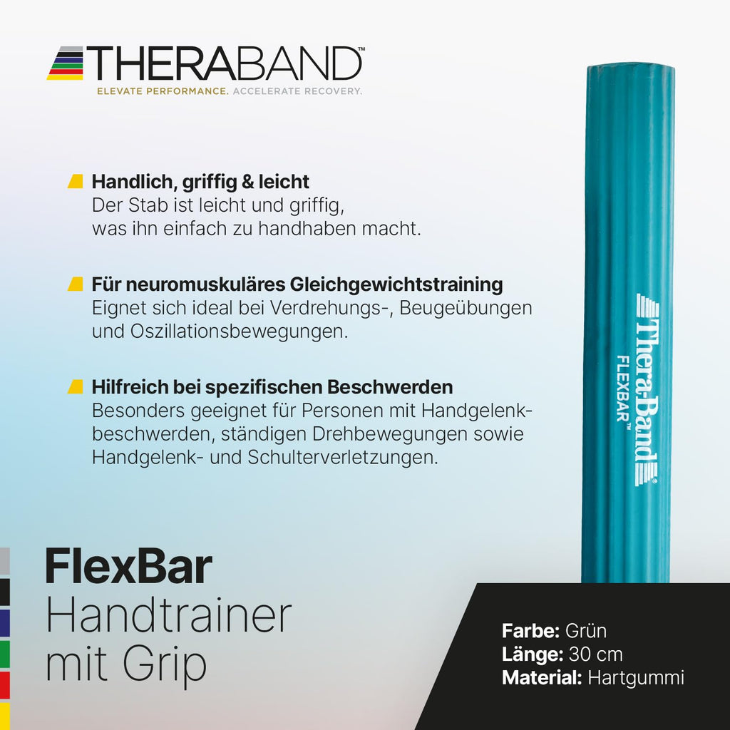 Flexbar, Tennis Elbow Therapy Bar, Relieve Tendonitis Pain & Improve Grip Strength, Resistance Bar for Golfers Elbow & Tendinitis, Green, Medium, Intermediate