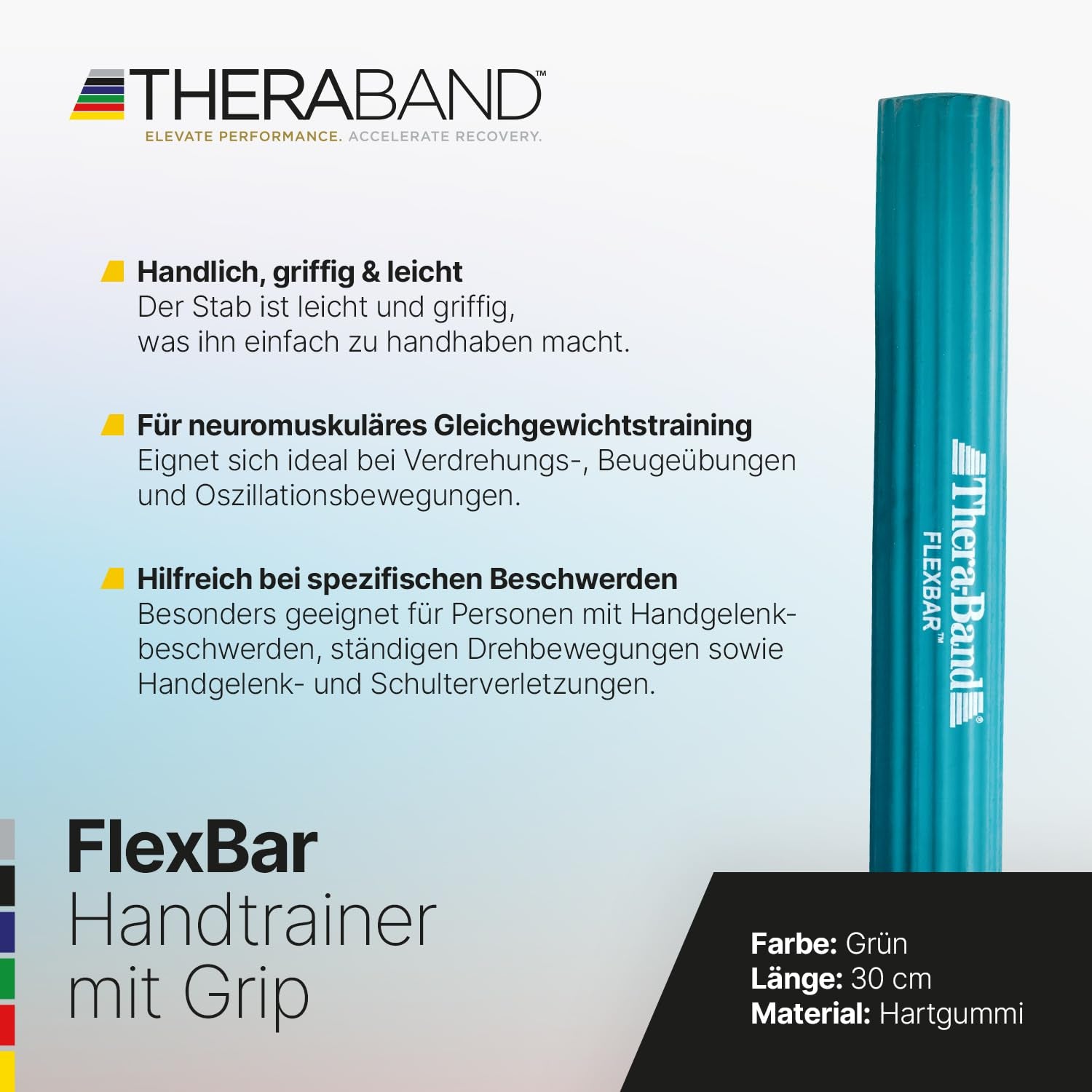 Flexbar, Tennis Elbow Therapy Bar, Relieve Tendonitis Pain & Improve Grip Strength, Resistance Bar for Golfers Elbow & Tendinitis, Green, Medium, Intermediate