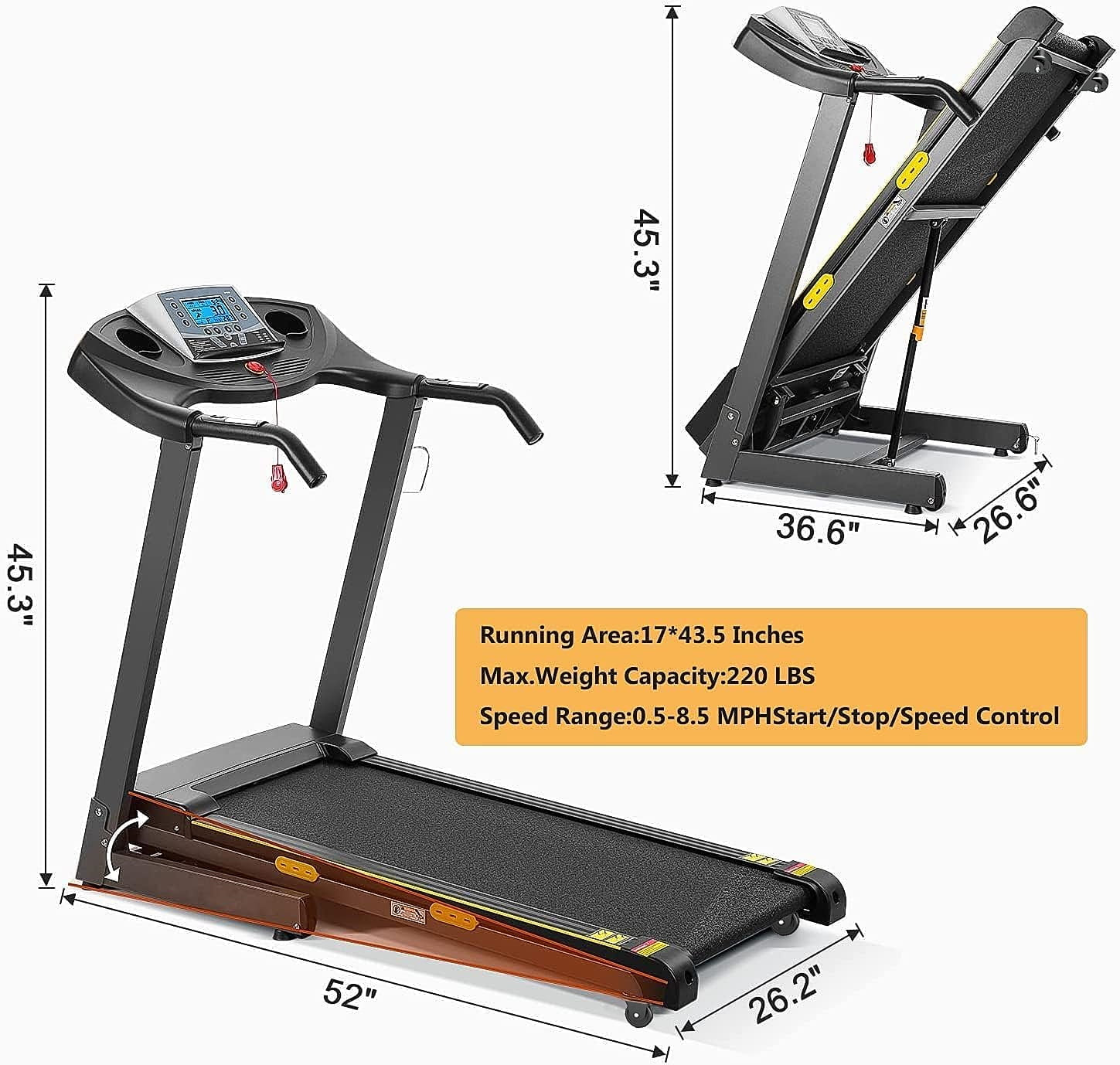 Treadmill with Incline Folding with 12 Level Automatic Incline 2.5Hp Power 8.5Mhp Speed Running Machine 15 Preset Training Program Electric Treadmill for Home Use